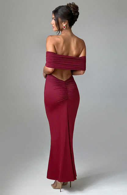 Serena women's maxi dress with open back and flowing silhouette