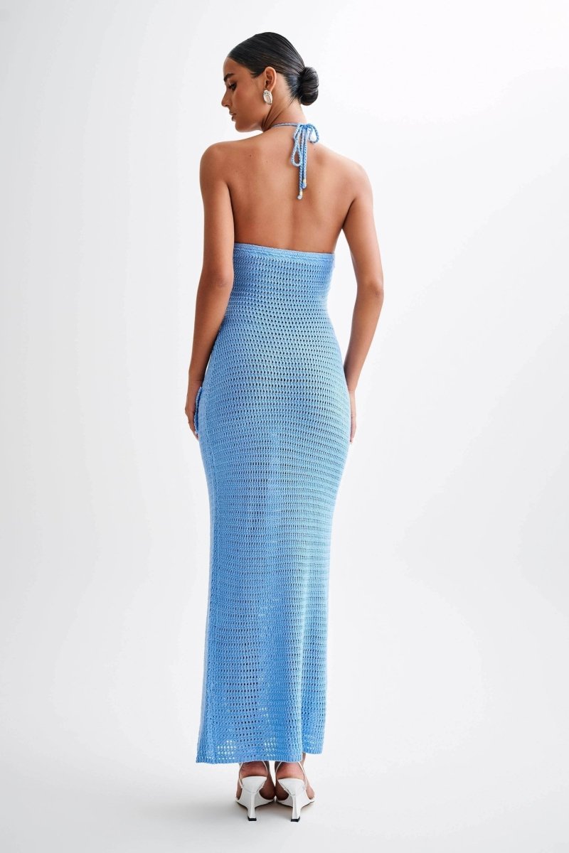 Madison women's maxi dress with crochet lace and floral appliqués