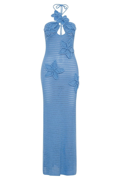 Madison women's maxi dress with crochet lace and floral appliqués