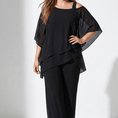 Women's 2-piece pantsuit with layered sleeves