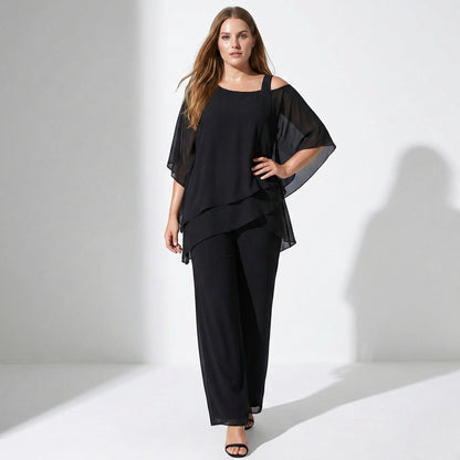 Women's 2-piece pantsuit with layered sleeves