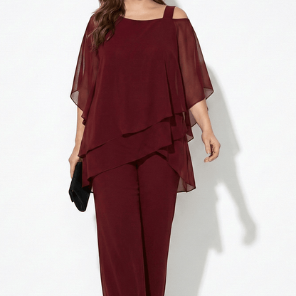 Women's 2-piece pantsuit with layered sleeves