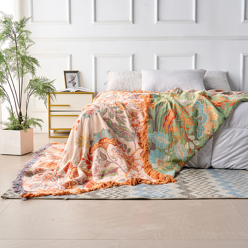 Floravento Cotton Throw – Bohemian Elegance in Warm Natural Aesthetics