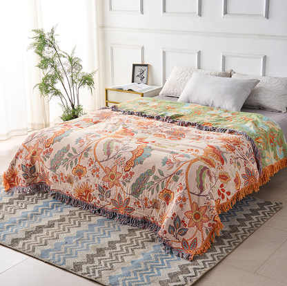 Floravento Cotton Throw – Bohemian Elegance in Warm Natural Aesthetics