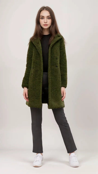 Women's teddy jacket made of faux fur with zipper