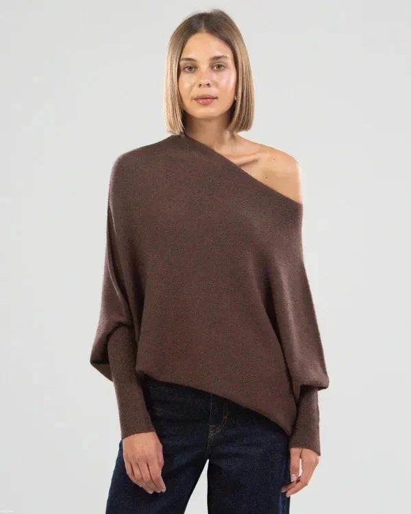 Women's sweater with asymmetrical collar and loose fit