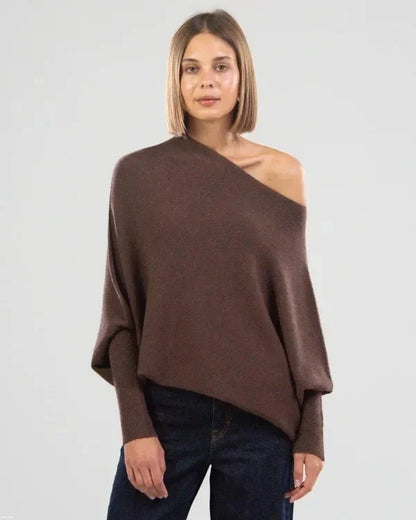 Women's sweater with asymmetrical collar and loose fit