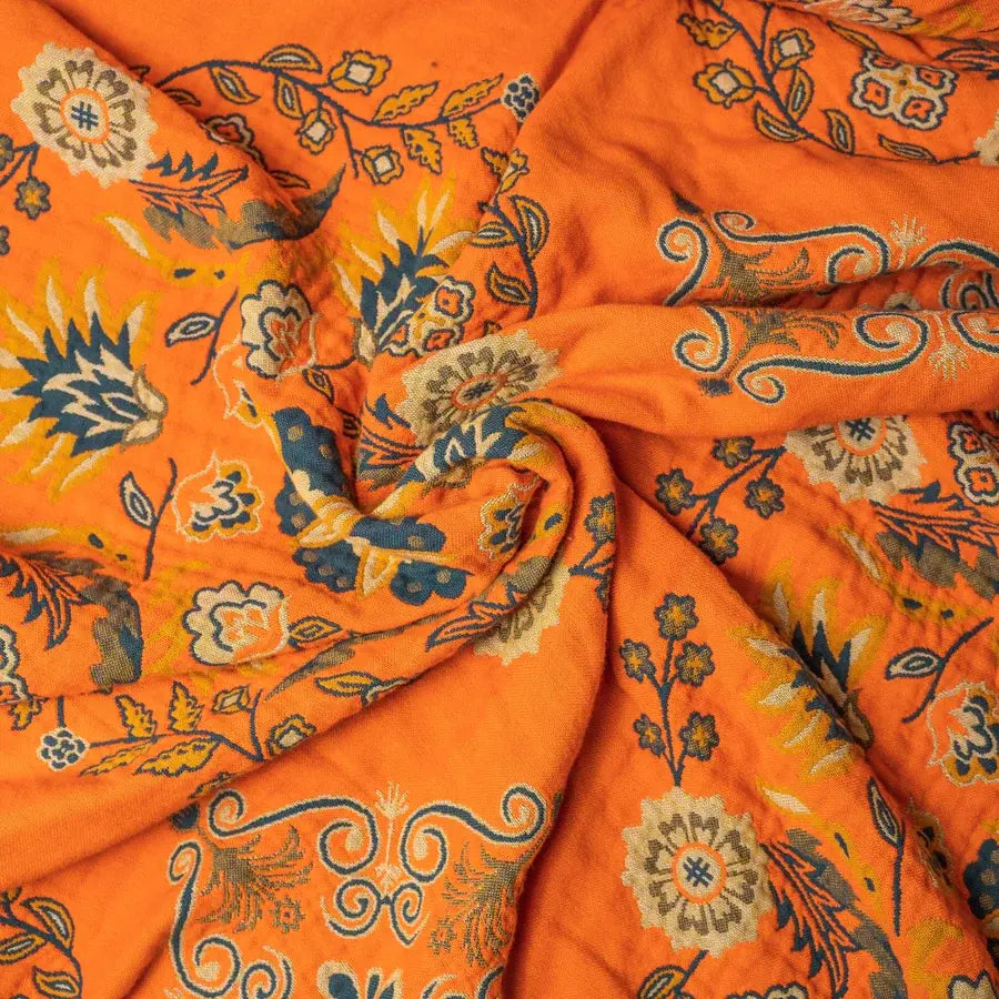 Boho cotton reversible throw with mandala pattern and fringes, sofa cover multi-layered