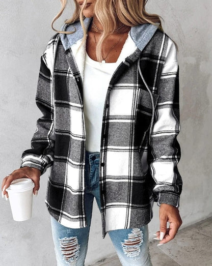 Women's jacket with check pattern and hood
