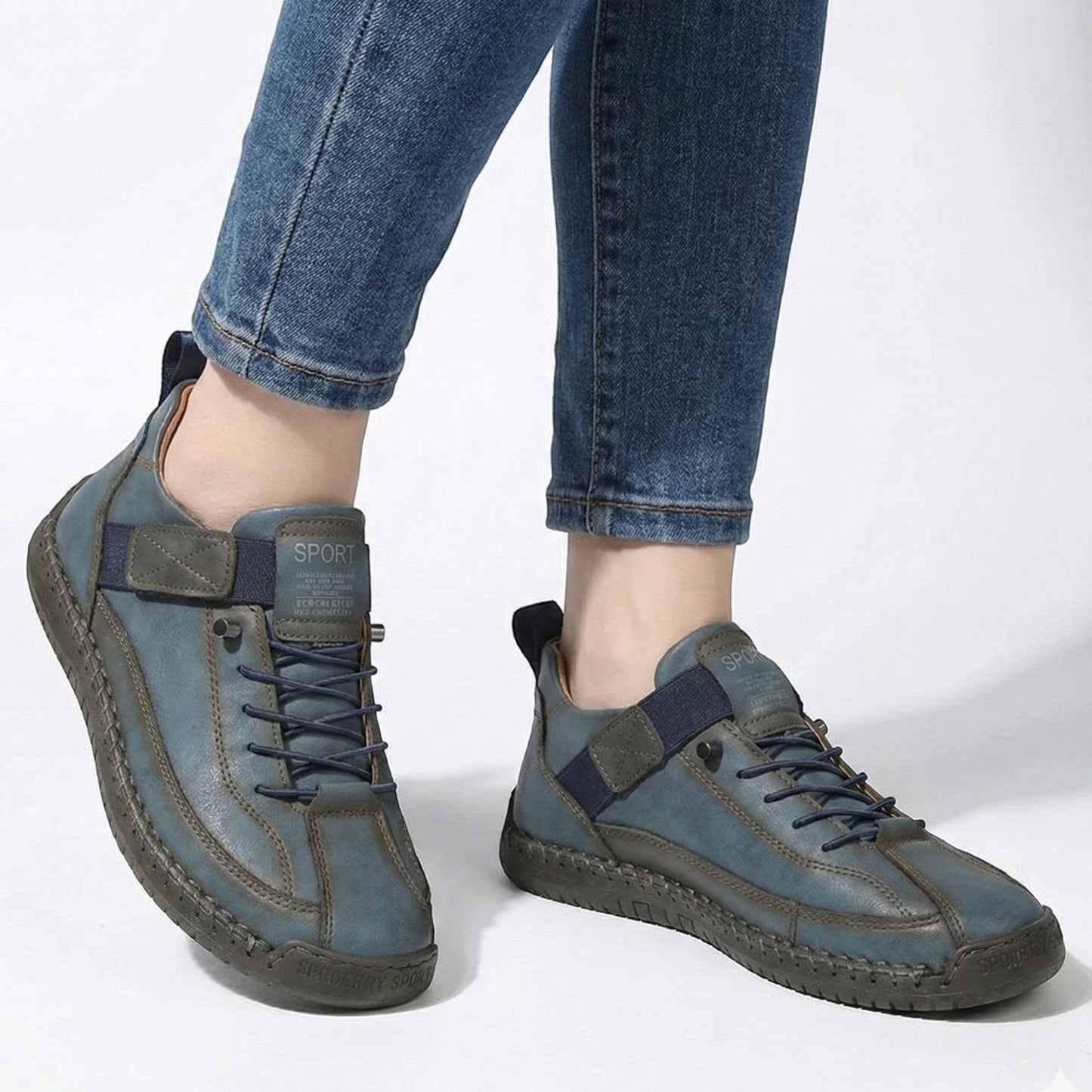 Unisex PU leather sneakers with elastic slip-on design