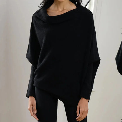 Women's sweater with asymmetrical collar and loose fit