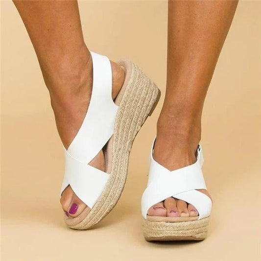 Damen Espadrille Wedge Sandalen mit Gekreuzten Riemen Knöchelriemen Slingback Plateau Keilabsatz