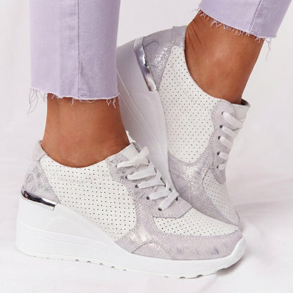 Women's sneakers with wedge heel and metallic accents