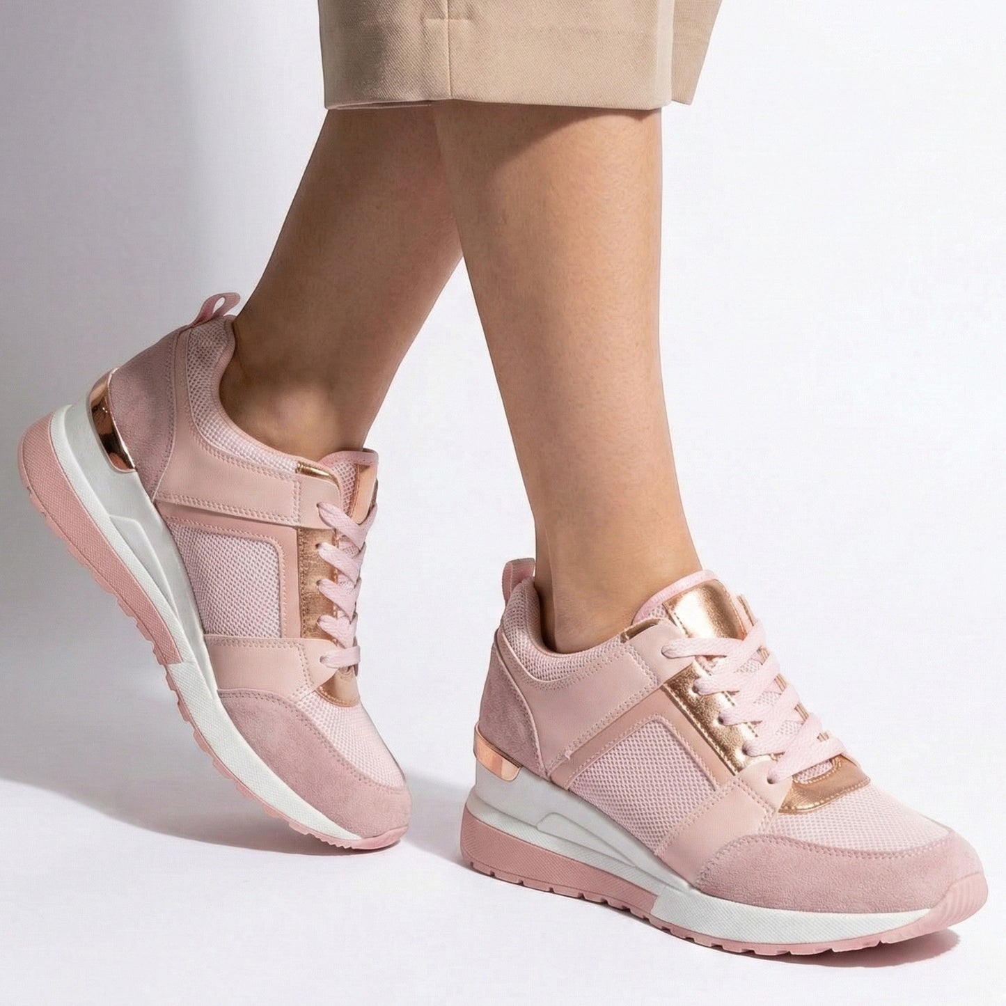 Women's sneakers with wedge heel and metallic accents