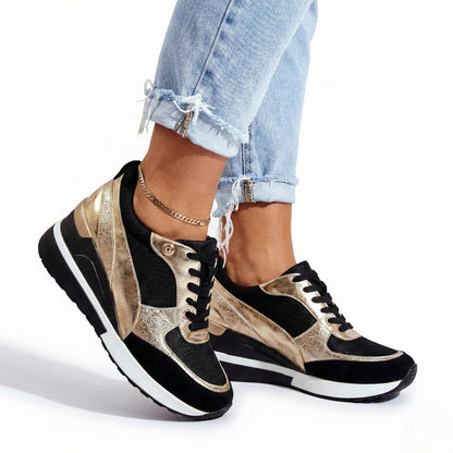 Women's sneakers with wedge heel and metallic accents