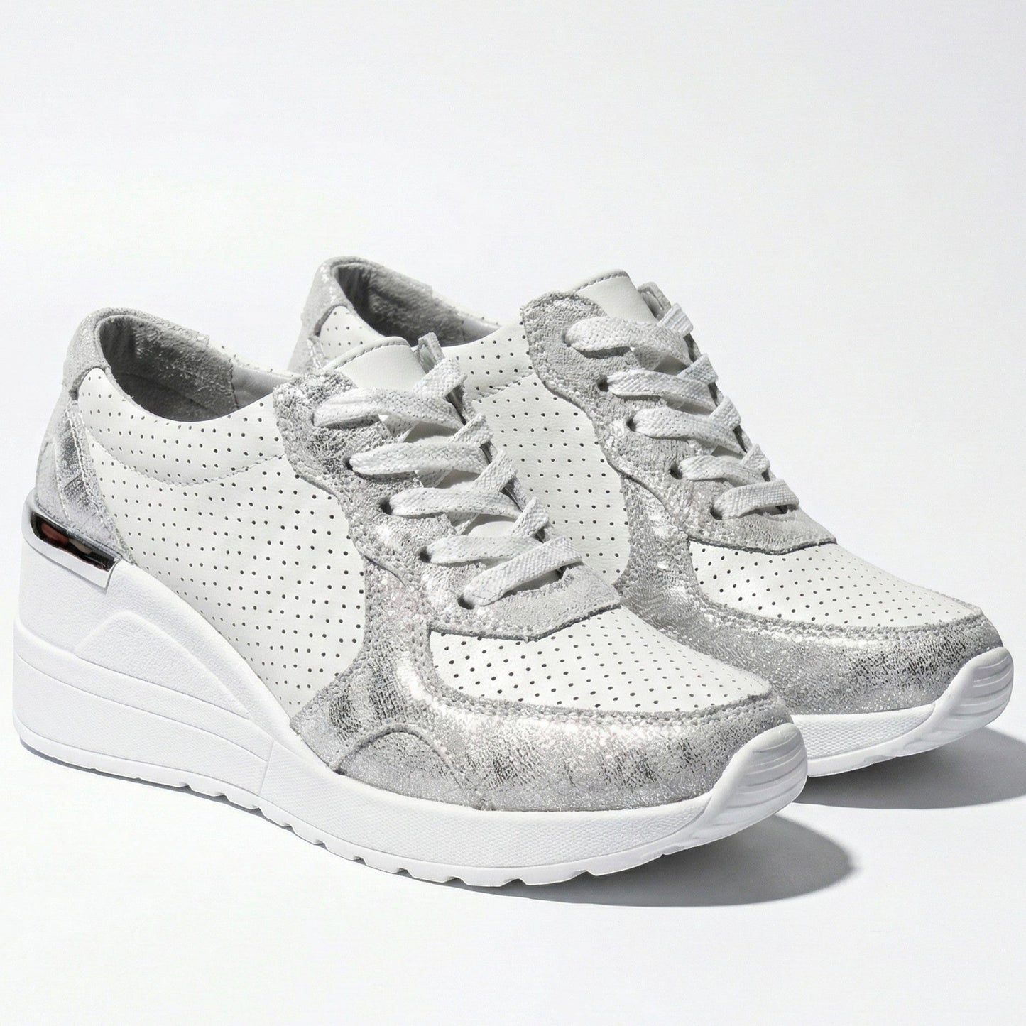 Women's sneakers with wedge heel and metallic accents
