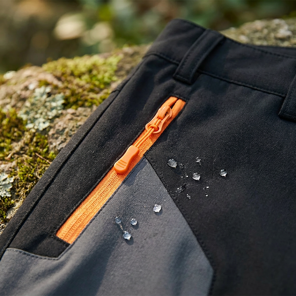 Wanderhose Hike & Haven Herren, Detailaufnahme Reissverschluss und Stoff