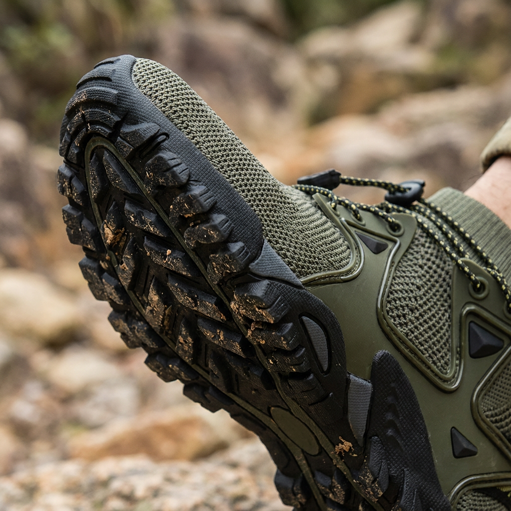 Wanderschuhe Hike & Haven Herren, Detailaufnahme Sohle und Manschette