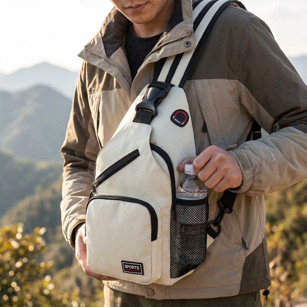 Crossbody-Tasche Hike & Haven, Flaschenhalter in Benutzung