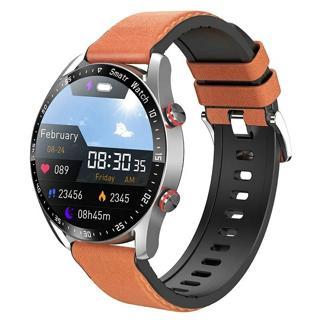 Smartwatch Hike & Haven, Farbe Silber Leder, Packshot