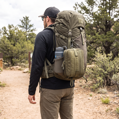 MOLLE Organizertasche am Rucksack im Größenvergleich