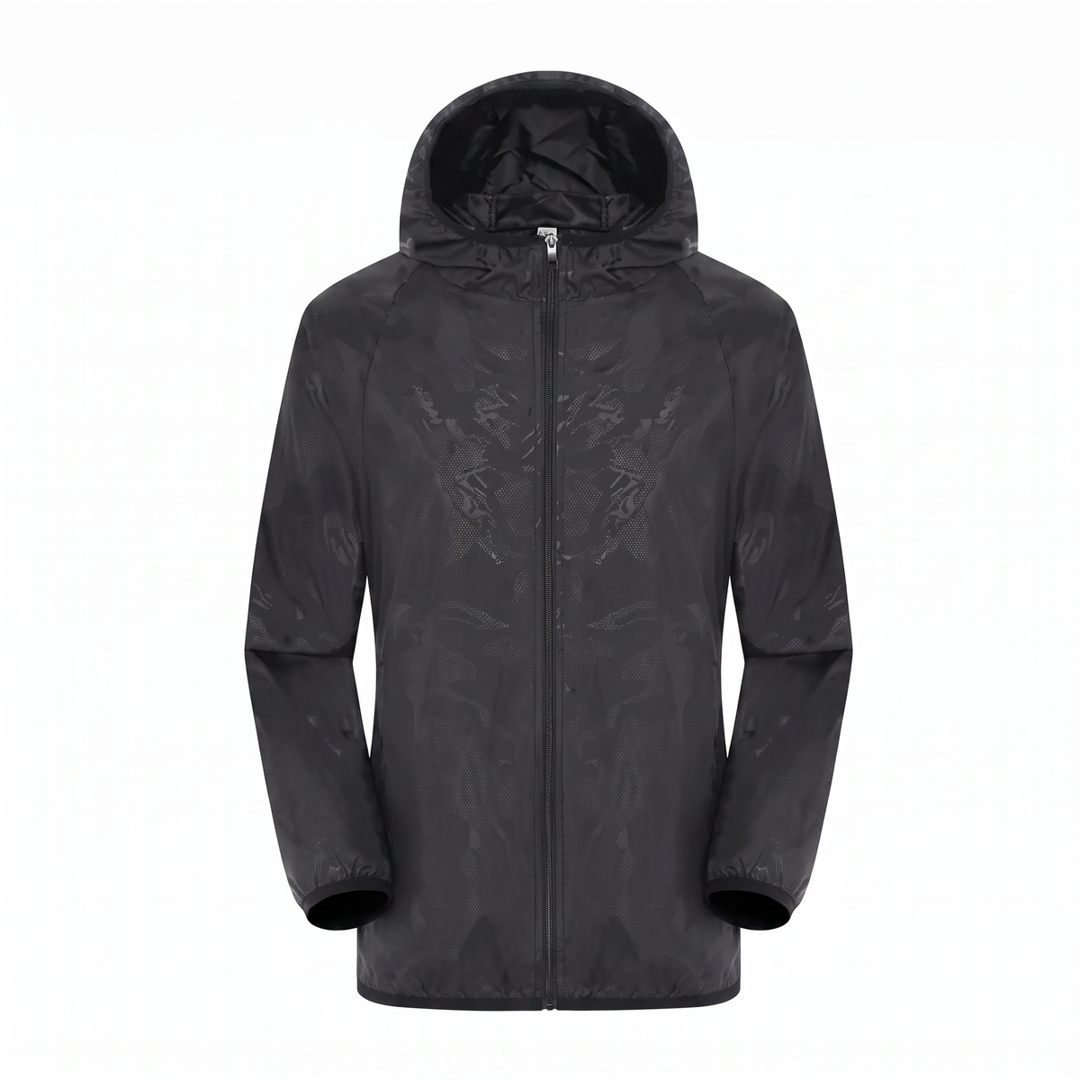 Sonnenschutzjacke Schwarz, Studiofoto vor weißem Hintergrund