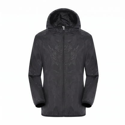 Sonnenschutzjacke Schwarz, Studiofoto vor weißem Hintergrund