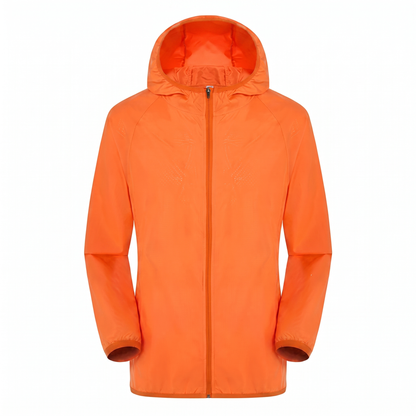 Sonnenschutzjacke Orange, Studiofoto vor weißem Hintergrund