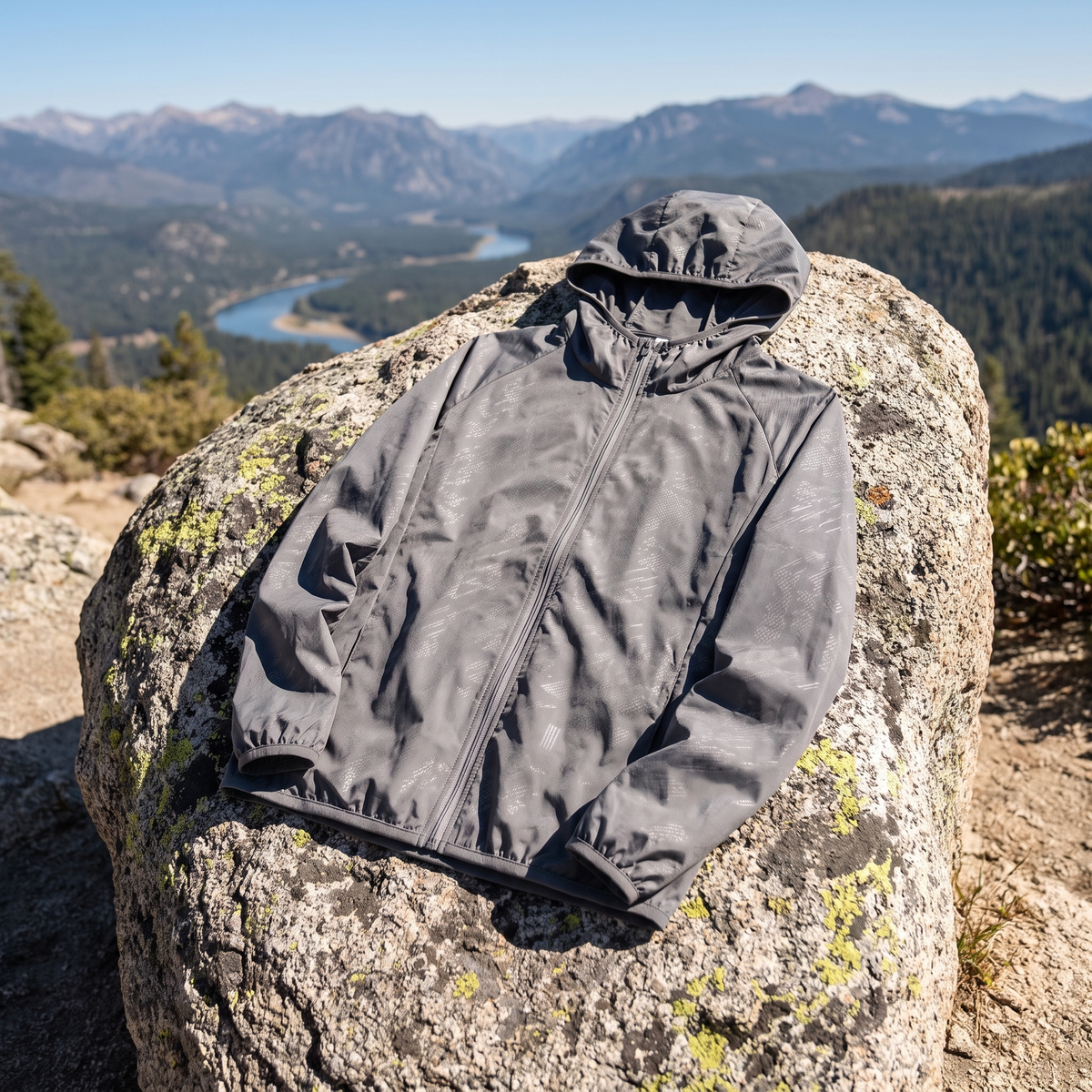 Jacke auf Felsen mit Panorama