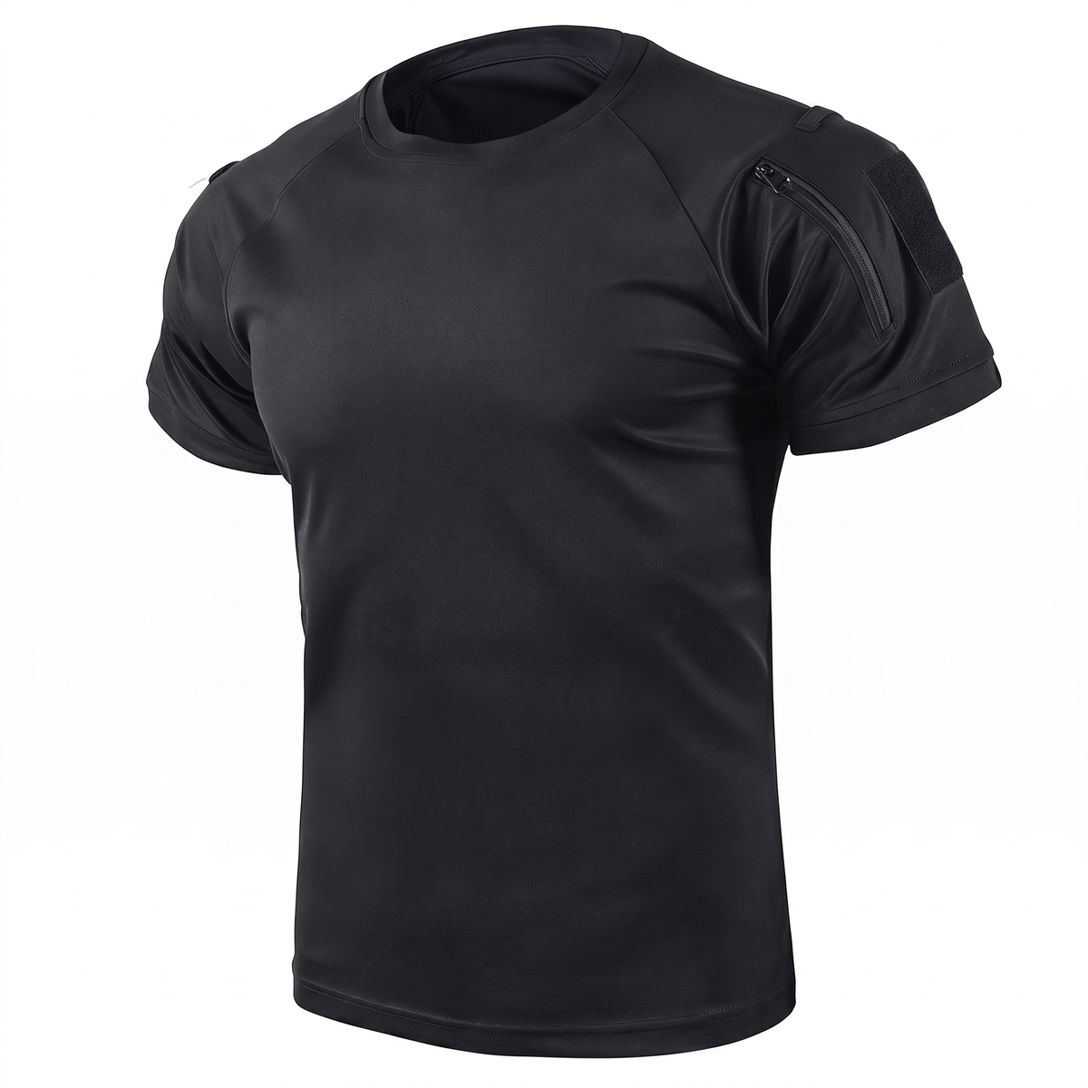 Tactical-Shirt Schwarz, Studiofoto vor weißem Hintergrund