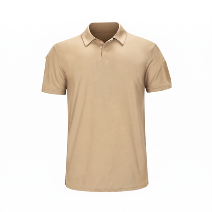 Tactical-Poloshirt Khaki, Studiofoto vor weißem Hintergrund