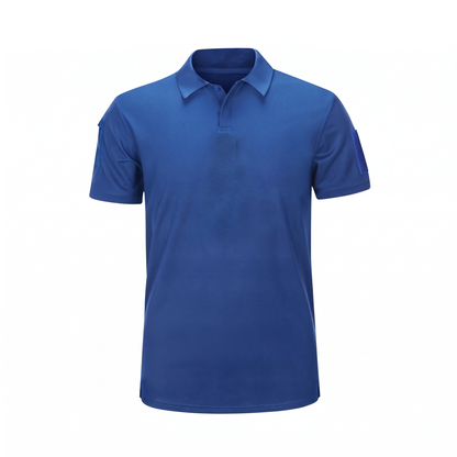 Tactical-Poloshirt Blau, Studiofoto vor weißem Hintergrund