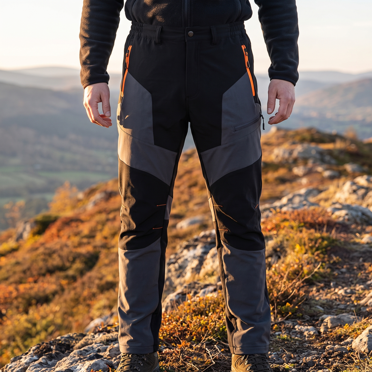Outdoorhose auf einem herbstlichen Bergruecken im Abendlicht