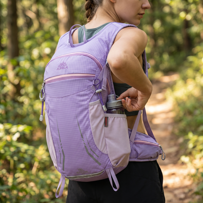 Hike & Haven Wanderrucksack Lifestyle Trinkflasche greifen
