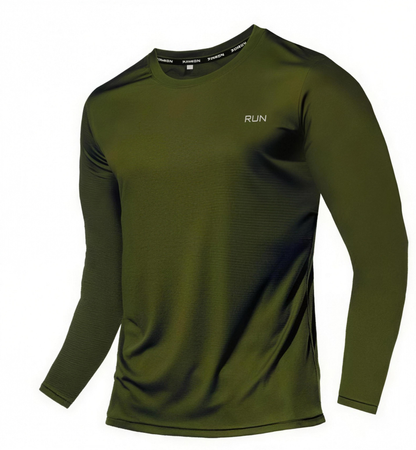 Langarm Laufshirt Herren, Olivgruen