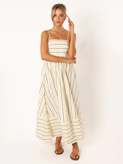 Striped women's maxi dress with sleeveless back design