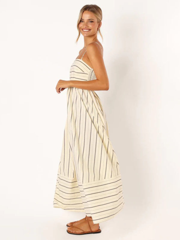 Striped women's maxi dress with sleeveless back design