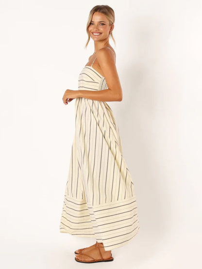 Striped women's maxi dress with sleeveless back design