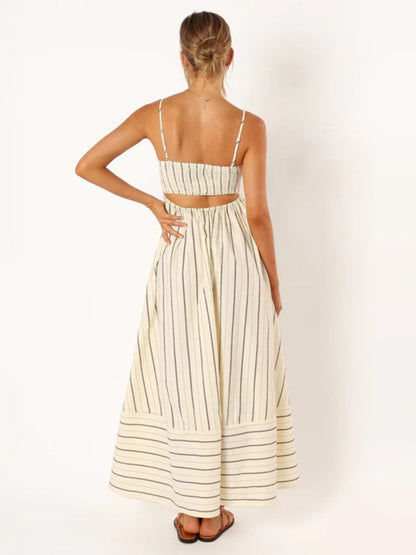 Striped women's maxi dress with sleeveless back design