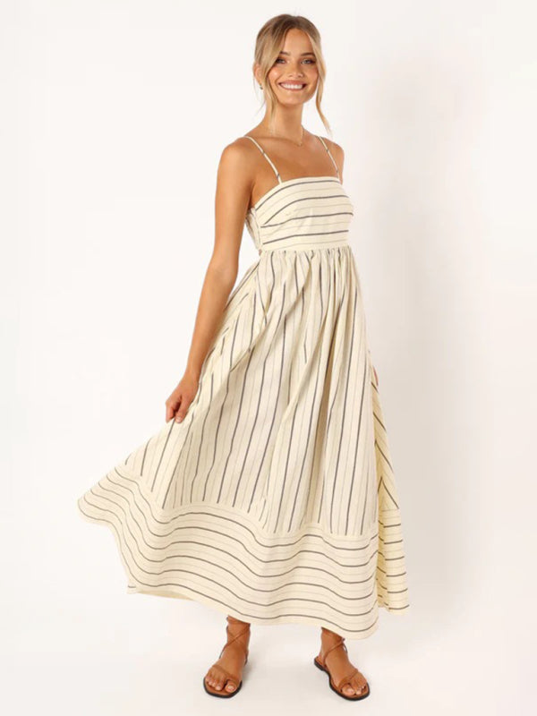 Striped women's maxi dress with sleeveless back design