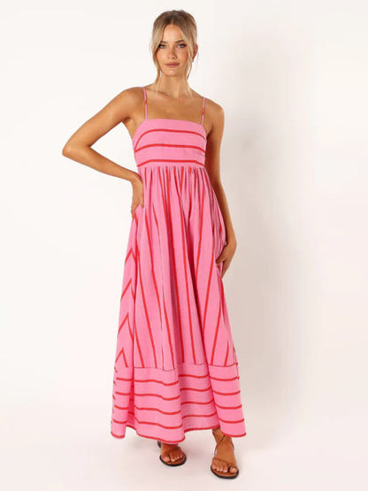 Striped women's maxi dress with sleeveless back design
