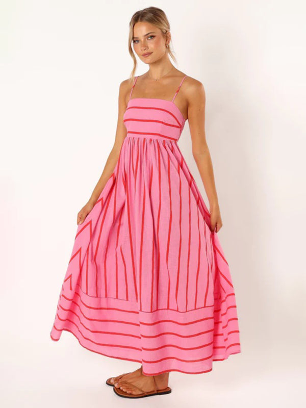 Striped women's maxi dress with sleeveless back design