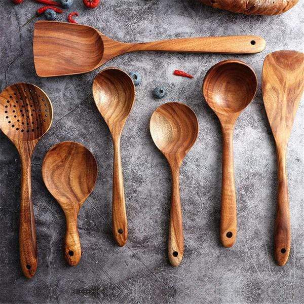 Valnera Élite Kitchen Utensils Made of Teak Wood – Sustainable 7-Piece Design Set
