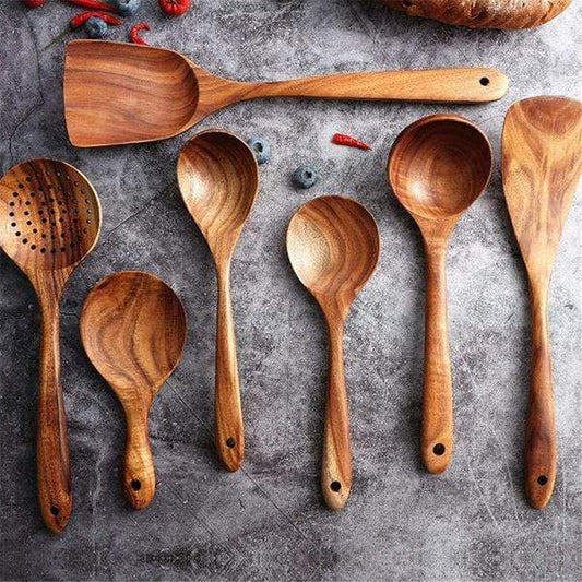 Valnera Élite Küchenutensilien aus Teakholz – Nachhaltiges 7-teiliges Design-Set
