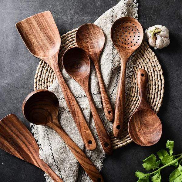 Valnera Élite Kitchen Utensils Made of Teak Wood – Sustainable 7-Piece Design Set