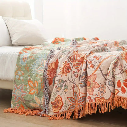 Floravento Cotton Throw – Bohemian Elegance in Warm Natural Aesthetics