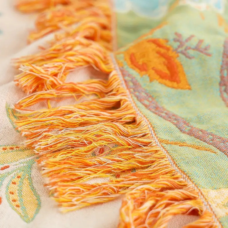 Floravento Cotton Throw – Bohemian Elegance in Warm Natural Aesthetics