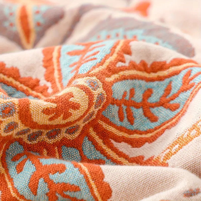 Floravento Cotton Throw – Bohemian Elegance in Warm Natural Aesthetics