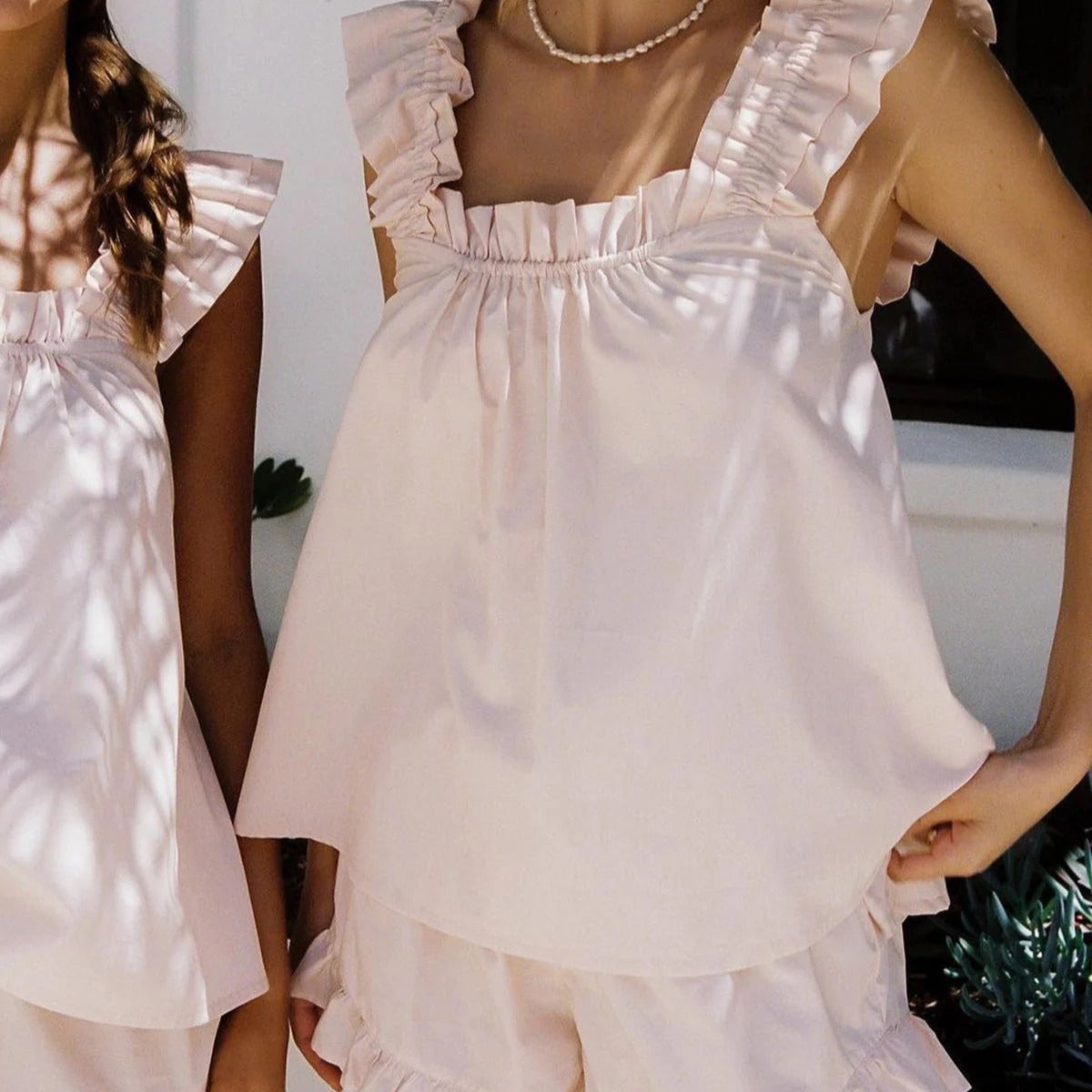 Women's Loungewear Top Sleeveless with Ruffle Straps in Cotton Blend