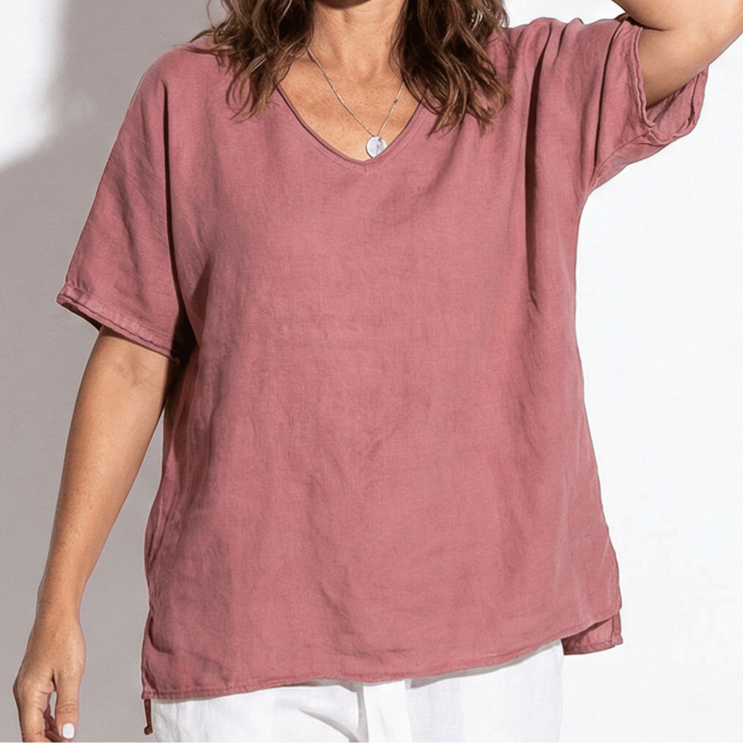 Women's blouse with V-neck and short sleeves